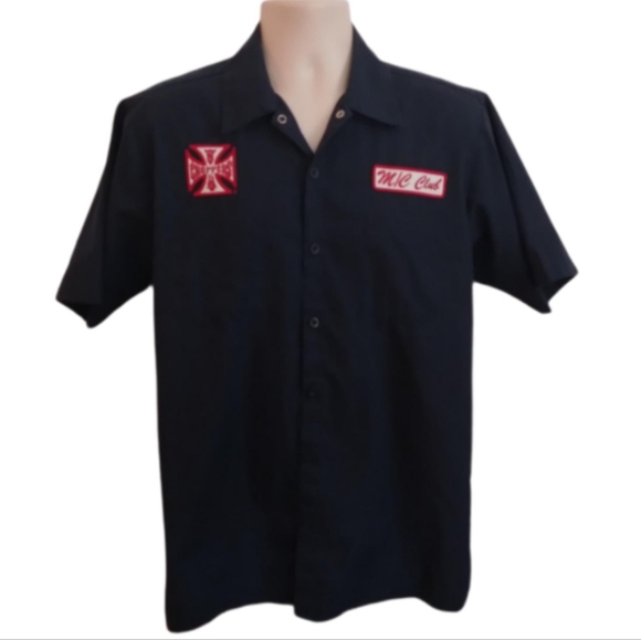 West Coast Choppers MC Club Navy Blue Work Shirt Size Med - Picture 1 of 5
